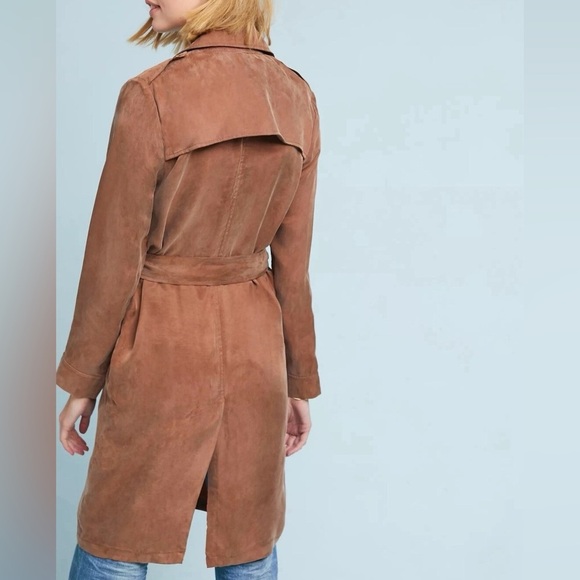 Anthropologie Moth Lightweight Flowy Brown Carrie Trench Coat Cupro Small S - Picture 3 of 11